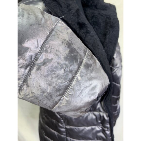 Andrew Marc Hooded Gray/Black Reversible Puffer Faux Fur Jacket Coat Sz L #o - Picture 10 of 11